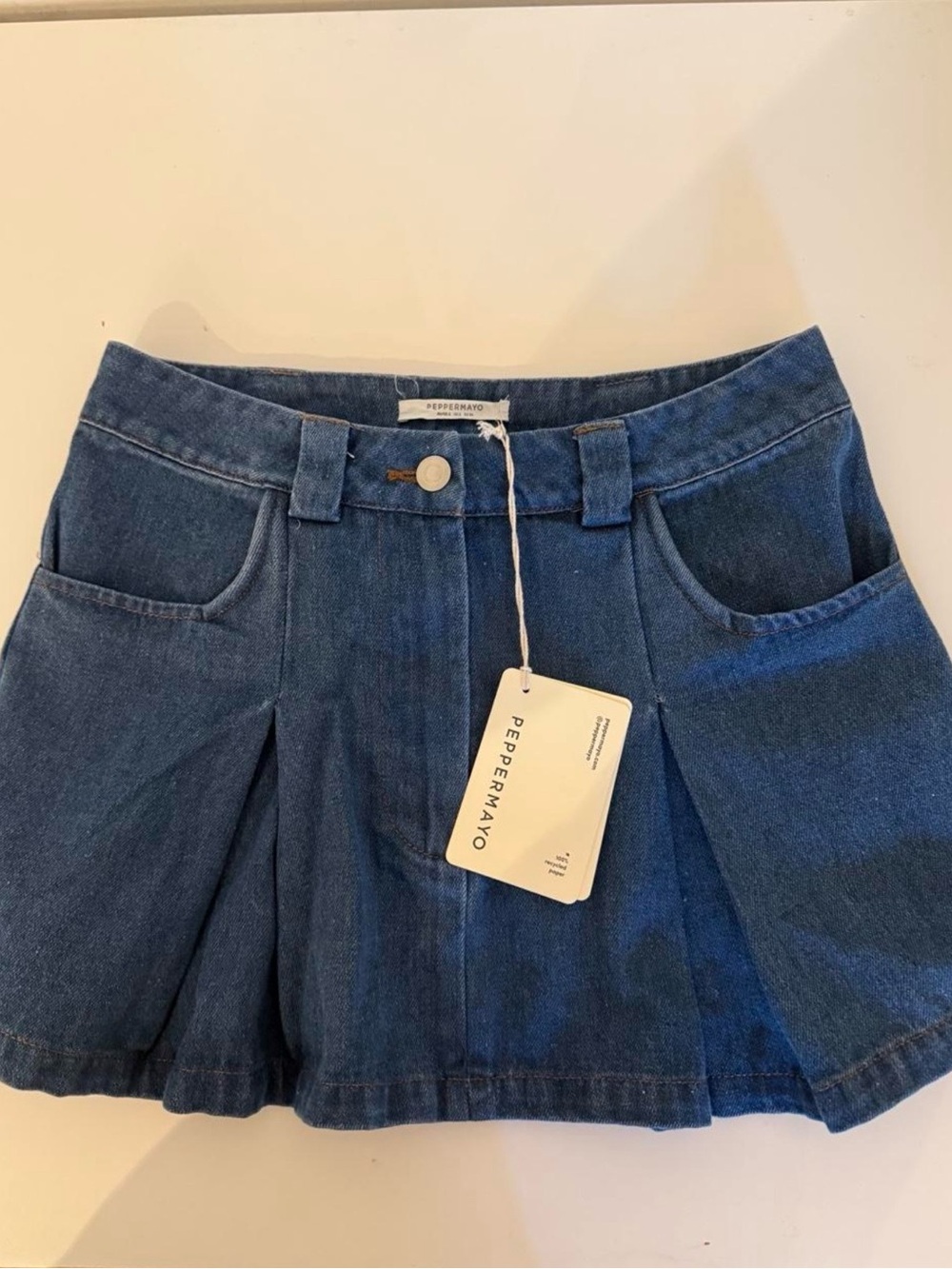 Peppermayo Blue Denim Pleated Mini Skirt